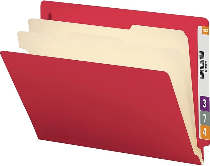 Smead End Tab Classification File Folder, 2 Dividers, 2" Expansion, Letter Size, Red, 10 per Box (26838)