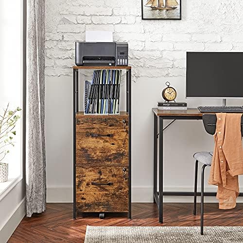 VASAGLE 2-Drawer File Cabinet with Lock, Open Shelf, Printer Stand