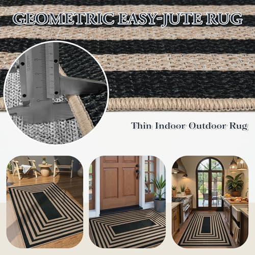 Lahome Modern 3x5 Outdoor Rug,Black Indoor Outdoor Front Porch Rug Non Slip