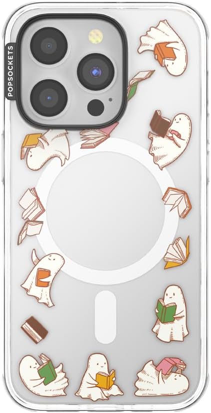 PopSockets iPhone 14 Pro Phone Case with MagSafe- Hot Girls Read Pink | Magnetic, Wireless Charging, Camera & Drop Protection, Witchy, Halloween, Horror