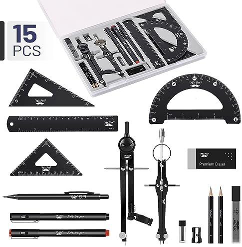 Mr. Pen- Professional Geometry Set, 15 pcs, Drafting Tools with Protractor