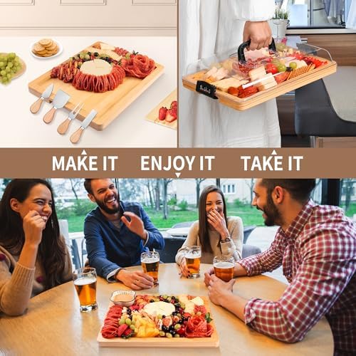 CAWIU Portable Charcuterie Board with Lid, Travel Cheese Board & Snack Tray