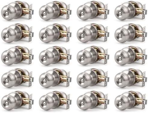KNOBWELL Brushed Nickel Privacy Door Knobs - 20 Pack, Round Door Knobs with Privacy Lock, Keyless Turn Lock for Bedroom or Bathroom