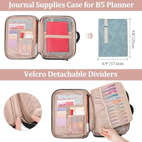 Teamoy Journal Supplies Storage Case, Portable Planner Bag, Black Quilted