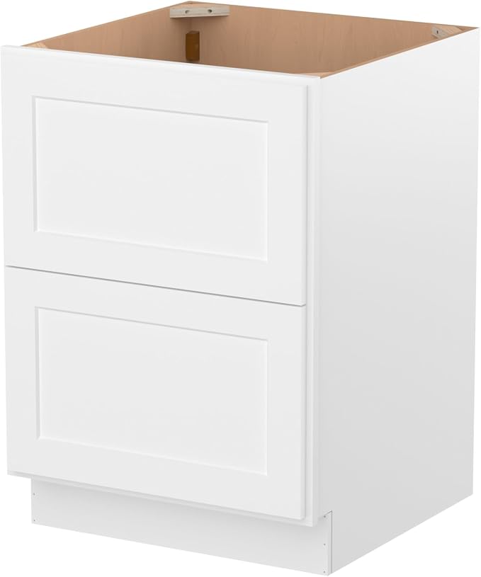 Furinno Shaker Drawer Base Kitchen Cabinet with 2-Drawers, White | 24 D x 24 W x 34.5 H, Ready to Assemble, Plywood, for Pantry, Dining Room