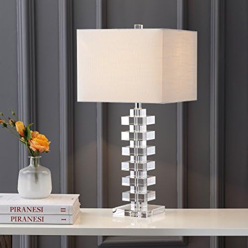 JONATHAN Y June 28" Geometric Stacked Crystal Table Lamp, Clear