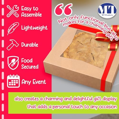 MT Products Kraft Cookie Boxes 8" x 8" x 2.5" - Bakery Boxes with Window (Pack of 10) - Made in USA