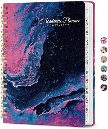 Planner 2026-2027, Monthly & Weekly Jul 2026-Jun 2027 Calendar Book | 6.3" x 8.5", Hardcover Spiral Planner with Tabs, School & Daily Pretty Agenda for Women, Students, Teachers, Fluid Eclipse