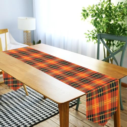 Double-Sided Thanksgiving Halloween Black Orange Buffalo Plaid Table Runner 18x72 Inches Long,Table Cloth Runner for Wedding Birthday Party Kitchen Dining Home Everyday Decor