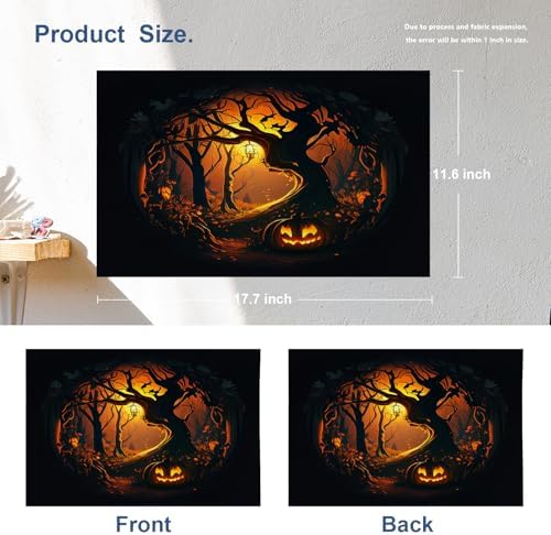 Batmerry Happy Halloween Funny Linen Placemats Set of 4, Pumpkins Lanterns Forests Terror Washable Table Mats for Kitchen Table Thickened Heat Insulation Dining Set Indoor Outdoor 12X18 in