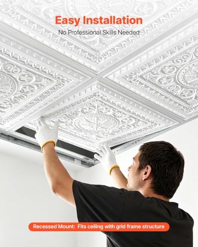 VEVOR 24 x 24 in PVC Ceiling Tiles 12-Pack White 3D Geometric Panels, Smooth PVC Sheet for Drop Grid only, Impact-Resistant, Paintable Surface, Easy Cut, Modern Decorative Style for Home, Office