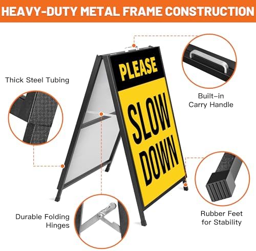 A-Frame Sidewalk Sign 22x28 Inch, Heavy Duty Double-Sided Sandwich Board Sign, Foldable Metal A Frame Sign Holder with Handle, Outdoor & Indoor Business Sign, Menu Board for Restaurants & Cafes