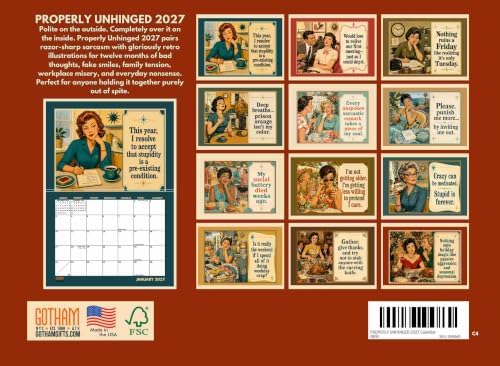 Properly Unhinged Witty Adult Sayings Calendar 2027 Wall Monthly