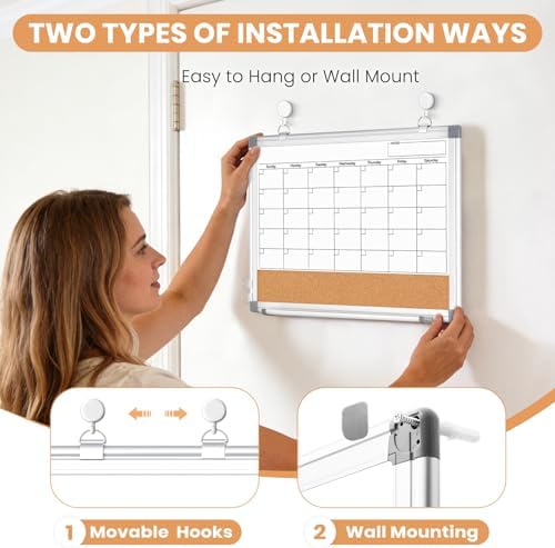 Small Dry Erase Calendar Whiteboard for Wall, 16" x 12" Month White Board