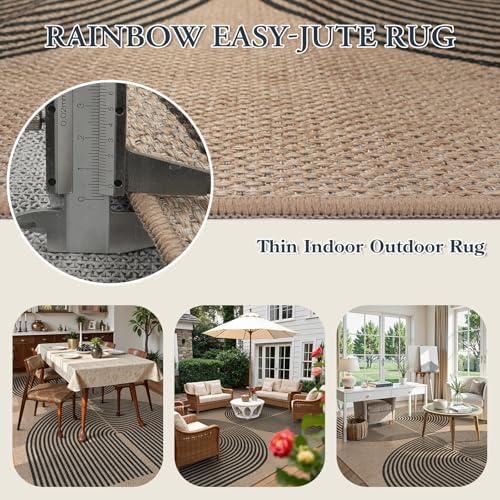 Lahome Modern Rainbow Easy Jute 9x12 Rug, Large Non Slip Indoor Outdoor Rug