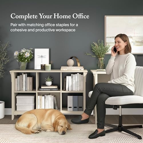 Bush Home Salinas 6 Cube Organizer in Antique White, Office Storage Solution, Home Organizer with Open Shelving, Compact Unit for Books and Supplies