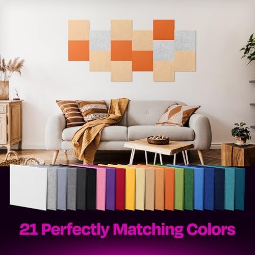 Acoustic Panels 12-Pack Soundproof Wall Panels 12"X12"X0.4" Sound Panels High Density Sound Dampening Panels - [Soft Camel Square]