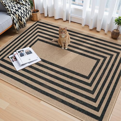 Lahome Modern Geometric Easy Jute Entryway Rug, 4x6 Black Washable Rug