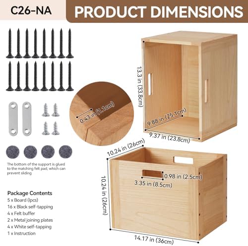 KIRIGEN Stackable Wood Storage Cube with Handles, Open Cubby Bin, Natural