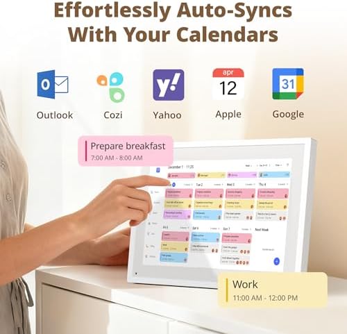 Digital Touchscreen Calendar 10.1 Inch – Interactive Electronic Calendar & Smart Family Hub with Cross-Device Sync, Schedules Reminders, Chore Chart, Rewards & Photo Display, Desk Mount