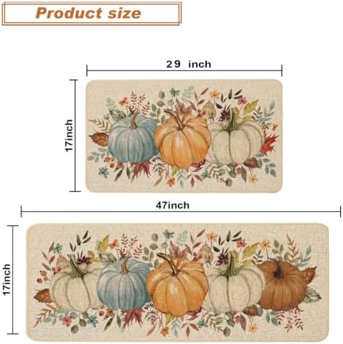 Baccessor Fall Pumpkin Kitchen Rug Autumn Set of 2,17x29 and 17x47 Inch