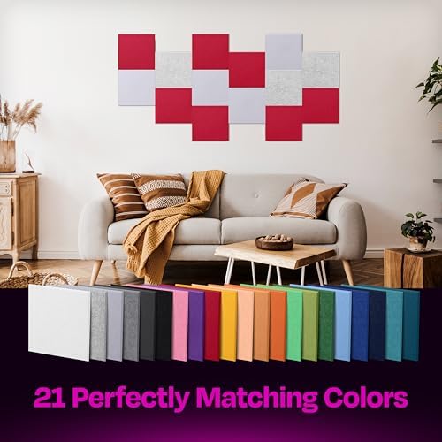 Acoustic Panels 12-Pack Soundproof Wall Panels 12"X12"X0.4" Sound Panels High Density Sound Dampening Panels - [Candy Red Square]