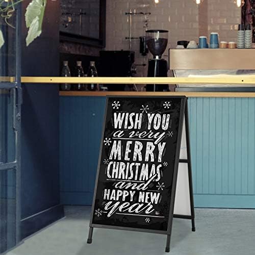 Heavy Duty A-Frame Sidewalk Sign 24 x 36 Inch, Portable Double-Sided Sandwich Board Slide-in Folding Metal Signboard with 2 Plastic Poster Boards