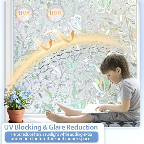 GTJ Rainbow Tulip Window Privacy Film, Static Cling, 23.6 x 78.74 in