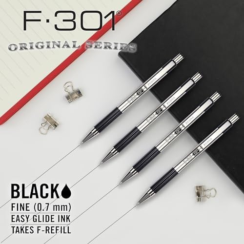 Zebra Pen STEEL F-301 Retractable Ballpoint Pen, Black Ink, 0.7mm, 18-Pack
