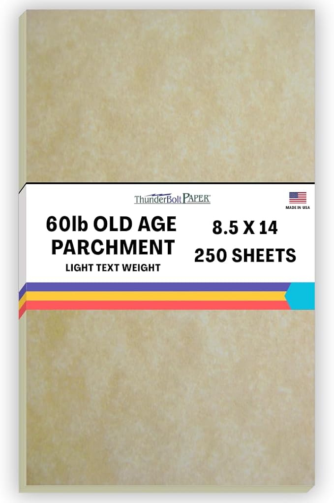 250 Old Age Parchment 60# Text (=24# Bond) Paper Sheets - 8.5" X 14" (8.5X14 Inches) Legal|Menu Size - 60 Pound is Not Card Weight - Vintage Colored Old Parchment Semblance