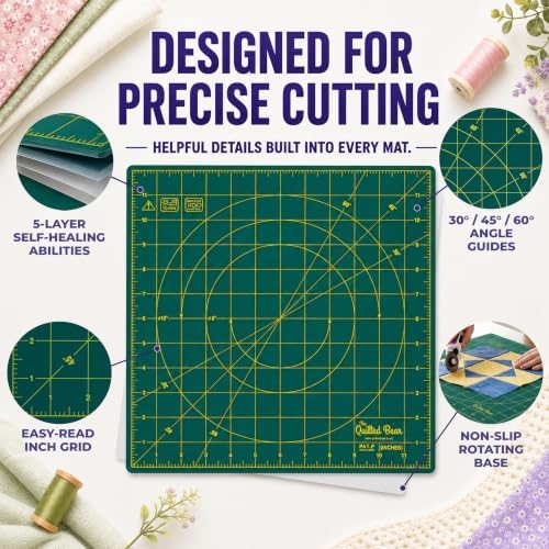 The Quilted Bear 7" x 7" Rotating Self-Healing Cutting Mat, Green