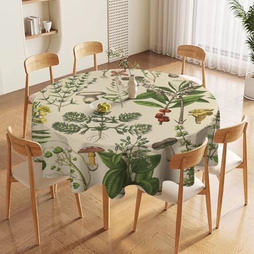 Vintage Botanical Tablecloth, Antique 1900s Mushroom Boho Wildflower Green Herbs Ferns Farmhouse Table Cover for Party Picnic Dinner Decor, 70x70in
