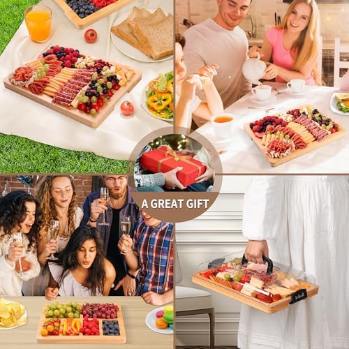 CAWIU Portable Charcuterie Board with Lid, Travel Cheese Board & Snack Tray