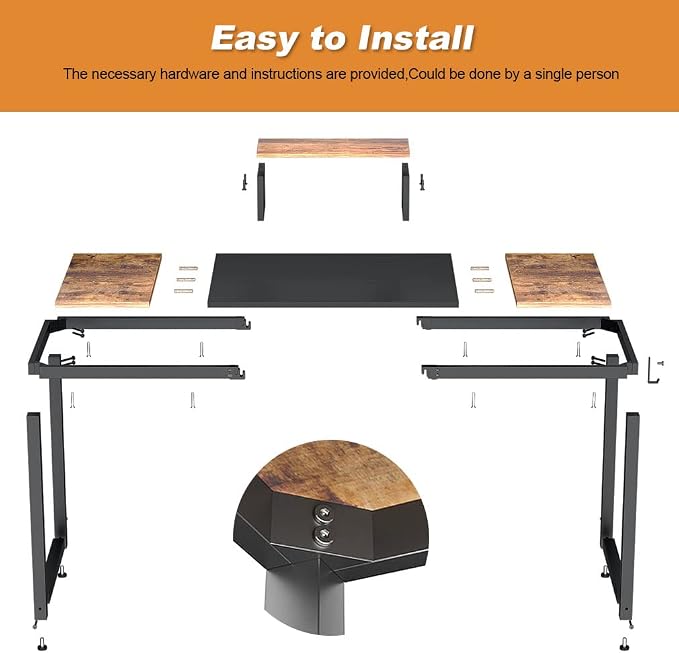 PayLessHere Computer Desk with Monitor Riser Writing Large Table Home Office Hook Modern Student Study Desk with Stable Structure, Nature