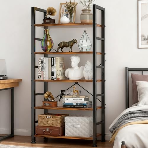 5 Tier Bookshelf, Free Standing Bookcase with Open Storage Shelves