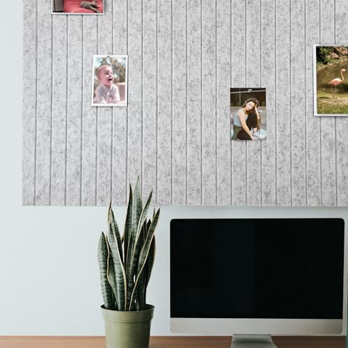Cork Board Alternative - Felt Slat Wall Paneling,Office Bulletin Board for Decoration, Suitable for Displaying Photos and Documents, with Removable Adhesive Labels,12-Pack（Silvery White）