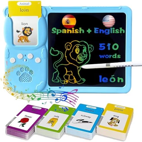 Talking Flash Cards with Writing Tablet - Spanish English, Blue