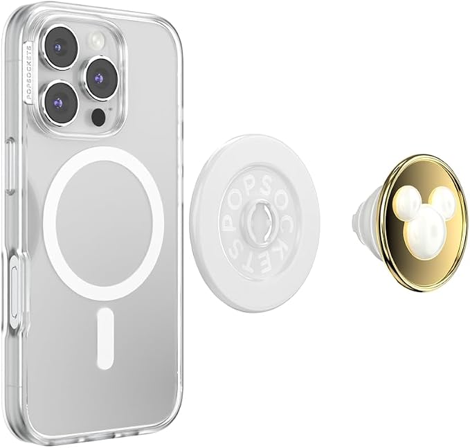 PopSockets Phone Grip for MagSafe, Magnetic Holder- Pearl Mickey | Removable, For Kindle / Android / iPhone, With Magnet, Disney, Mickey Mouse, Minnie, Enamel, Designs
