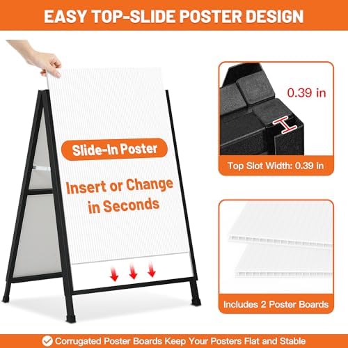 A-Frame Sidewalk Sign 22x28 Inch, Heavy Duty Double-Sided Sandwich Board Sign, Foldable Metal A Frame Sign Holder with Handle, Outdoor & Indoor Business Sign, Menu Board for Restaurants & Cafes