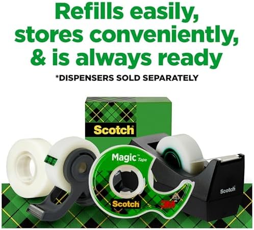 Scotch Brand Magic Tape, Standard Width, Engineered for Office and Home Use, Matte Finish, 3/4 x 1296 Inches, Boxed, 6 Rolls (810-6PK), Transparent