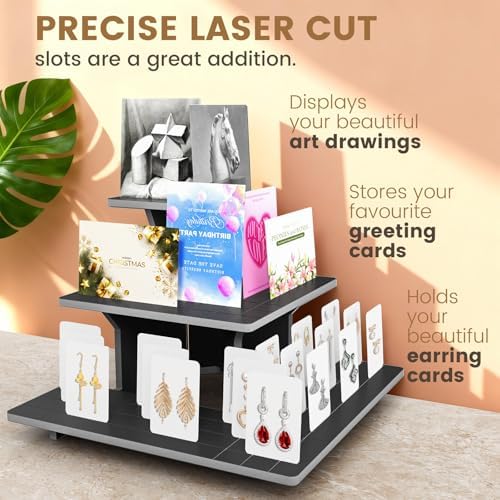 3 Tier Corner Display Stand for Vendors, Wide Black PVC Tabletop Shelves with 10mm Panels, Tool-Free Flat-Pack Display for Craft Fairs, Markets & Retail Counters