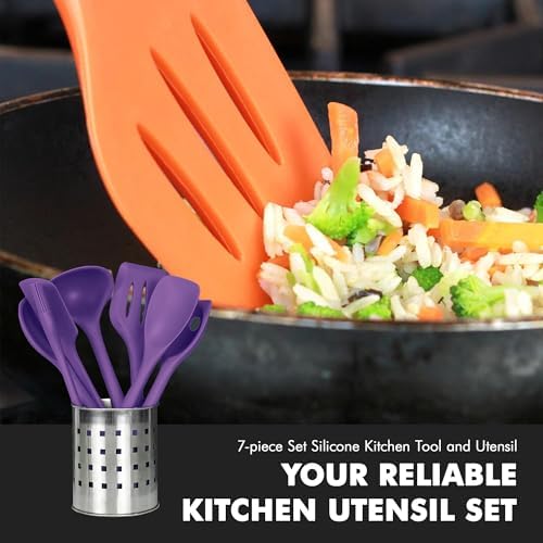Chef Craft Premium Silicone Kitchen Tool and Utensil Set, 7 Piece, Purple