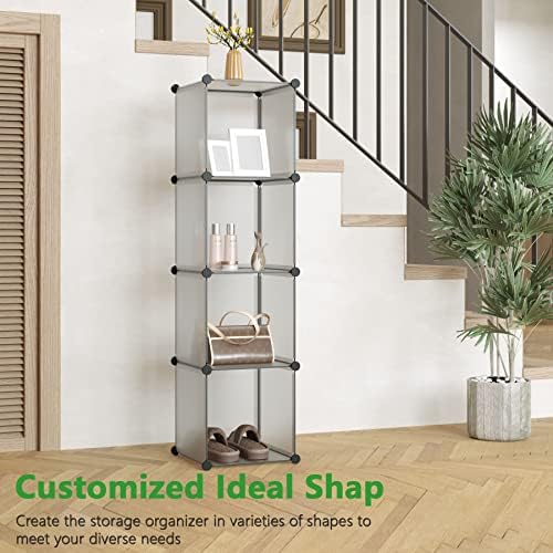 C&AHOME Plastic Cube Storage Organizer, 4-Cube Shelves Units, Grey