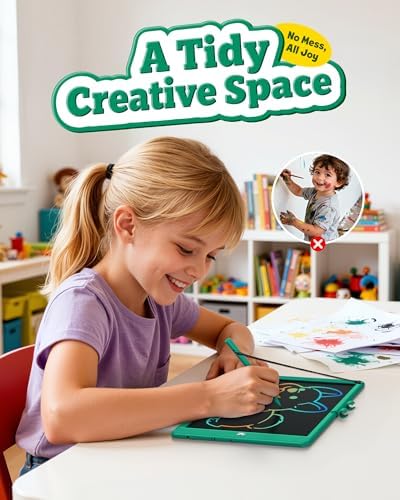 Bravokids 10 Inch LCD Writing Tablet for 3-8 Year Olds - Electronic Drawing Pad and Doodle Board as Educational Birthday Gifts for Girls and Boys (Dark Green)