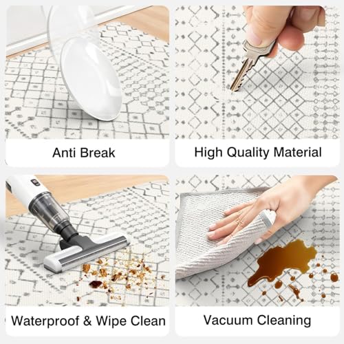 Boho Cushioned Anti Fatigue Mats for Kitchen Floor,Modern Farmhouse Moroccan Non-Slip Water Resistant Runner Comfort Foam Standing Rugs Non Skid for Home Sink,Office,Laundry 17"x47"+17"x30"