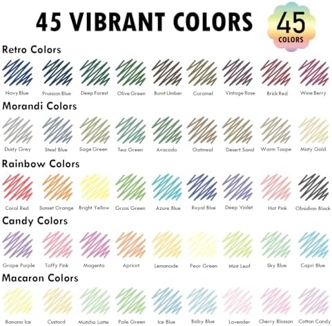 Erasable Gel Pens, 45 Colors, 0.6mm Fine Point