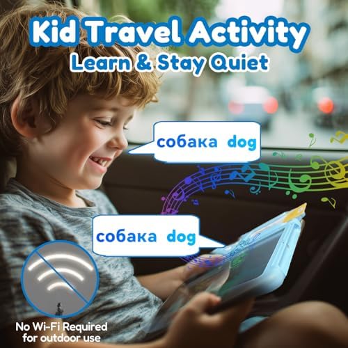 Writing Tablet with Bilingual Flash Cards for Kid, Russian, Blue