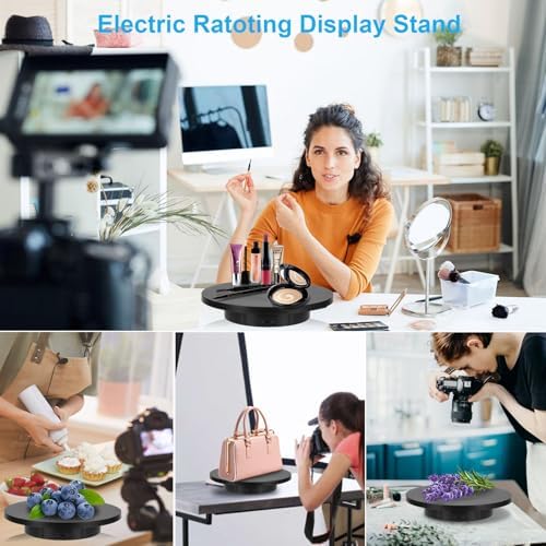 2 in 1 Motorized Rotating Display Stand with 5.74 /8.66 inch Replacement Cover, Remote Control 360 Degree Electric Turntable Display Stand Max 22lbs Load Auto Lazy Susan for Photography LiveStream