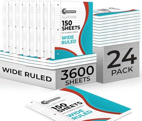 Rosmonde 3600 Sheets Loose Leaf Paper Bulk, 24 Pack, Wide Ruled Paper