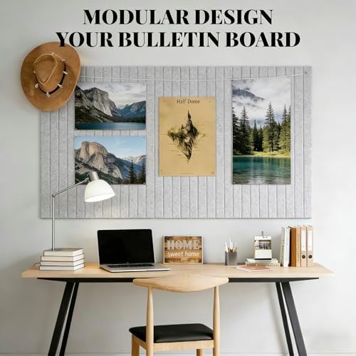 Large Felt Bulletin Board Cork Board Alternative with Safe Removable Adhesive Tabs, Wall Bulletin Board for Home Office Classroom Pin Board (Gray, Fine-Stripe 6-Pack)